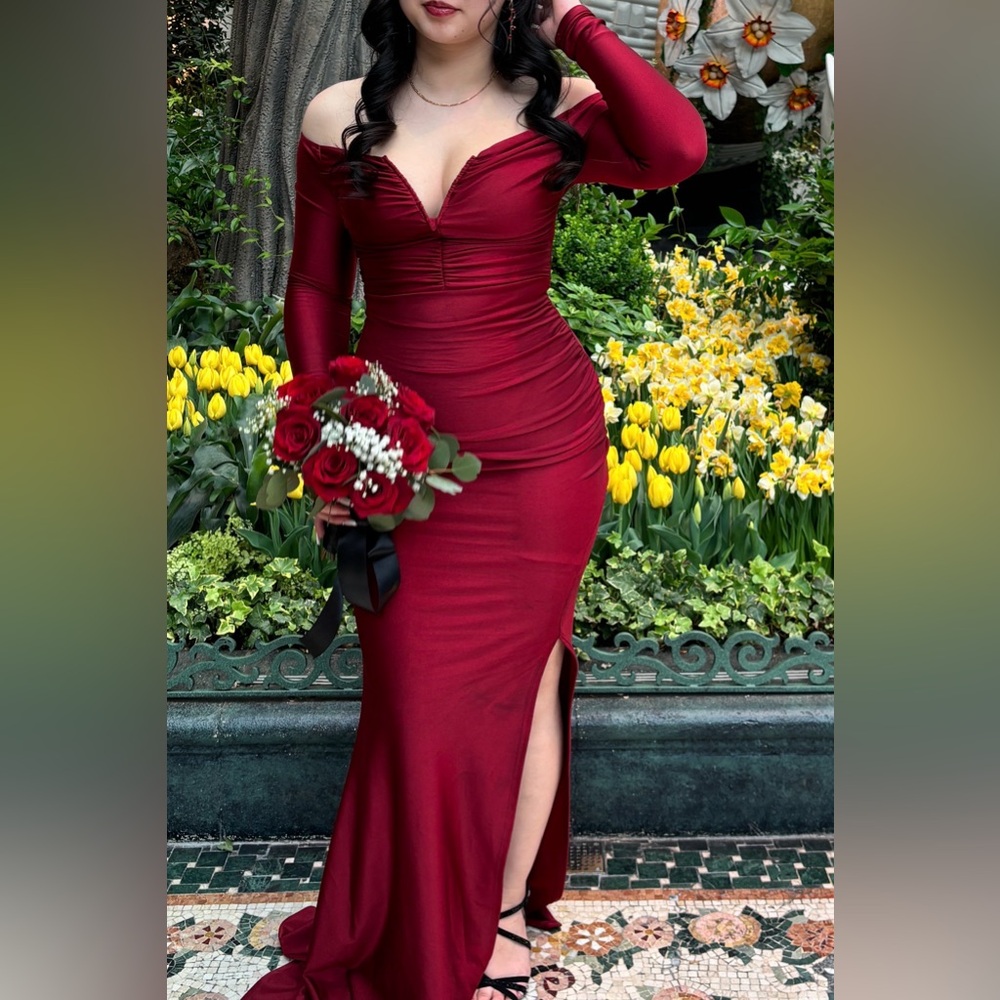 Fashion Nova Off the shoulder Burgundy Long Sleeve Dress